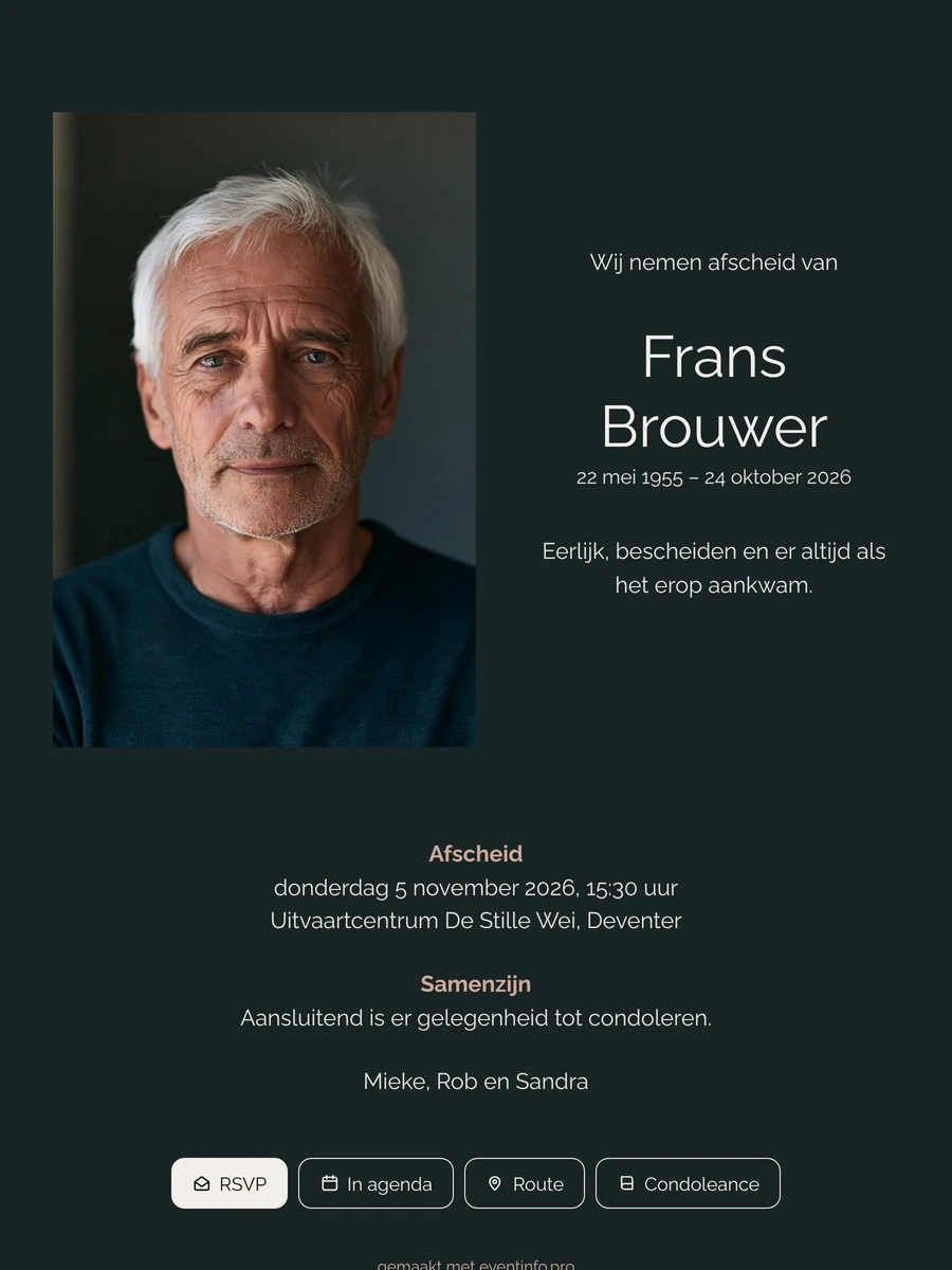 Antraciet rouwkaart met portret en rosé maken