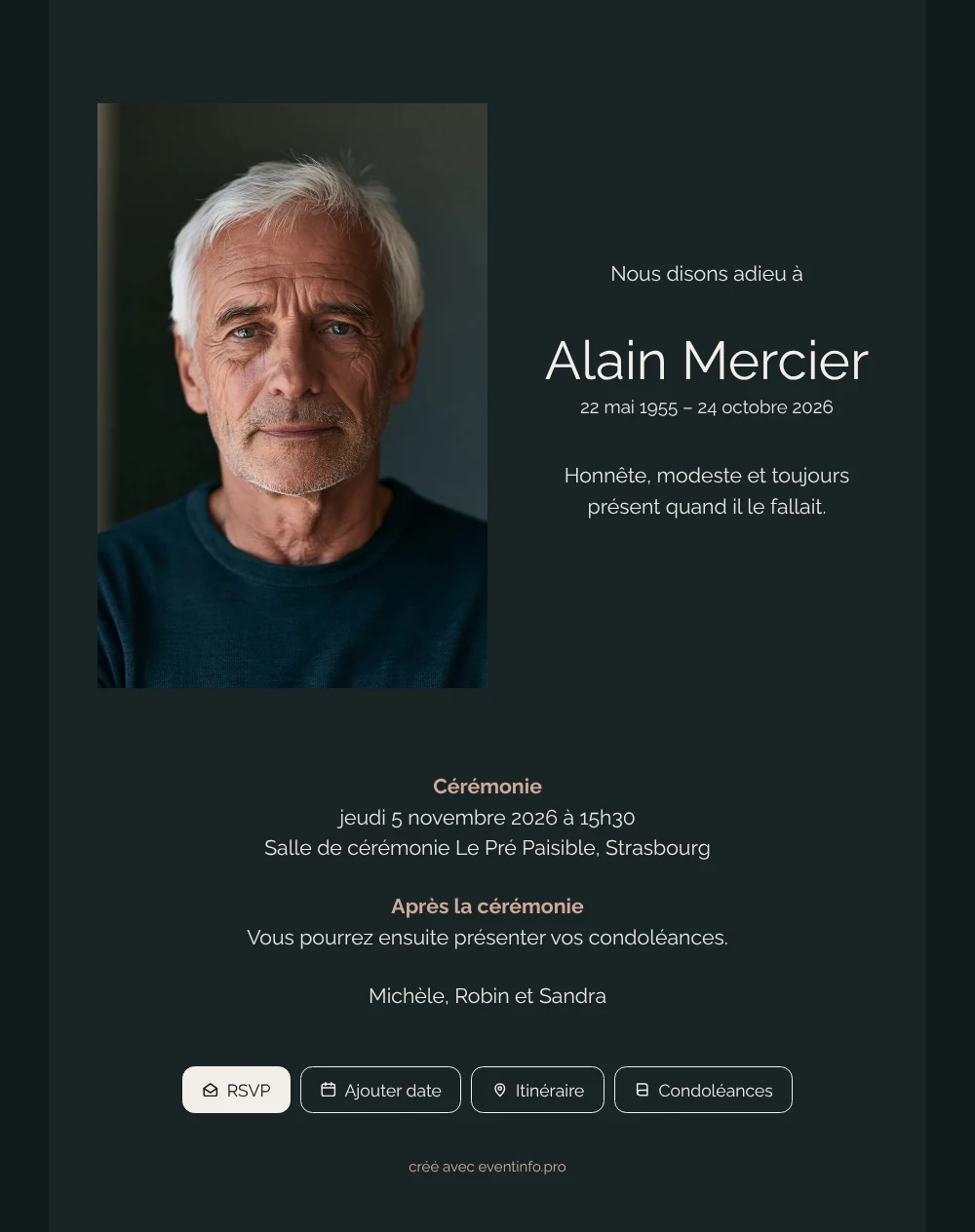Envoyer un faire-part anthracite avec portrait &ndash; exemple 1