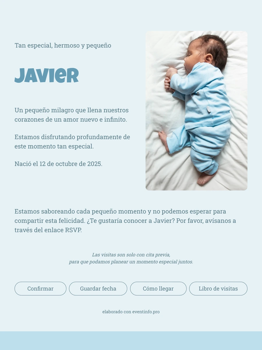 Tarjeta de nacimiento online dulce y serena