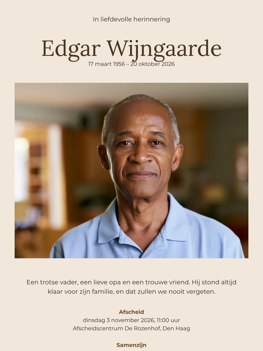 Rouwkaart in zandkleur met foto versturen
