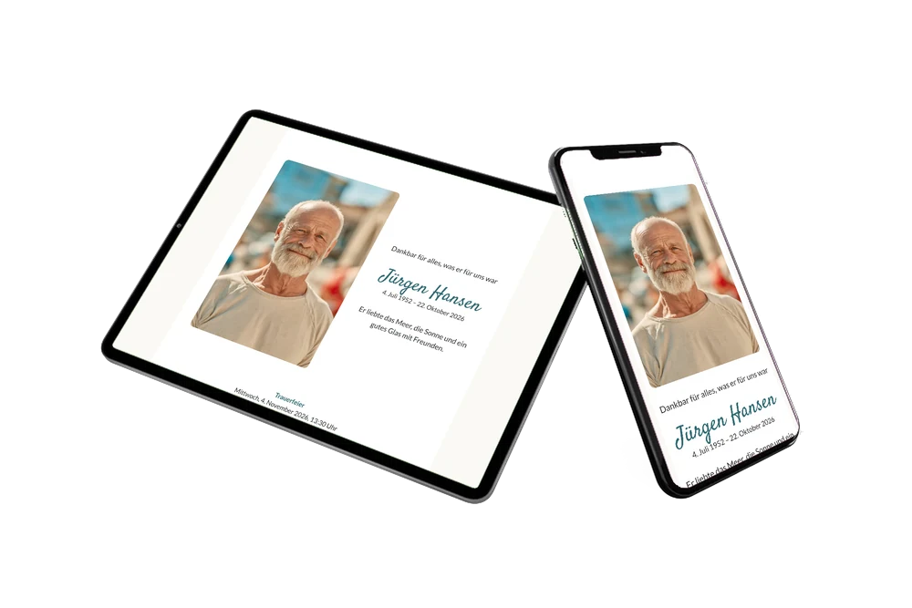 Sommerliche Trauerkarte mit Hochformatfoto gestalten &ndash; Beispiel 2