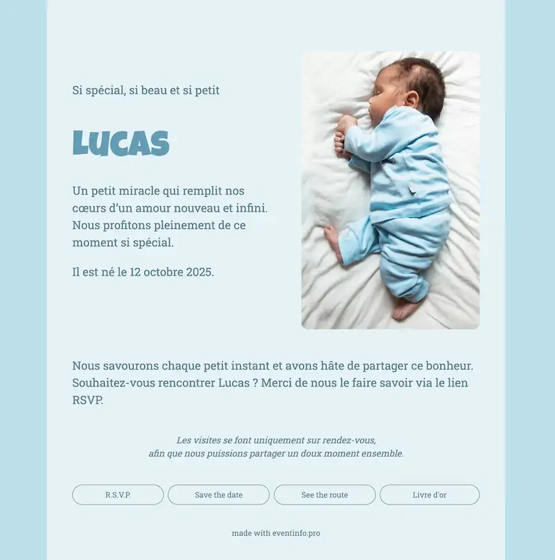 Annoncez b&eacute;b&eacute; avec un faire-part bleu