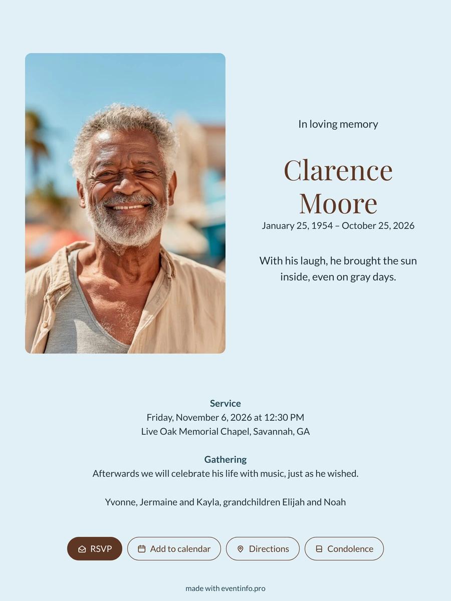 Send a soft blue photo funeral card