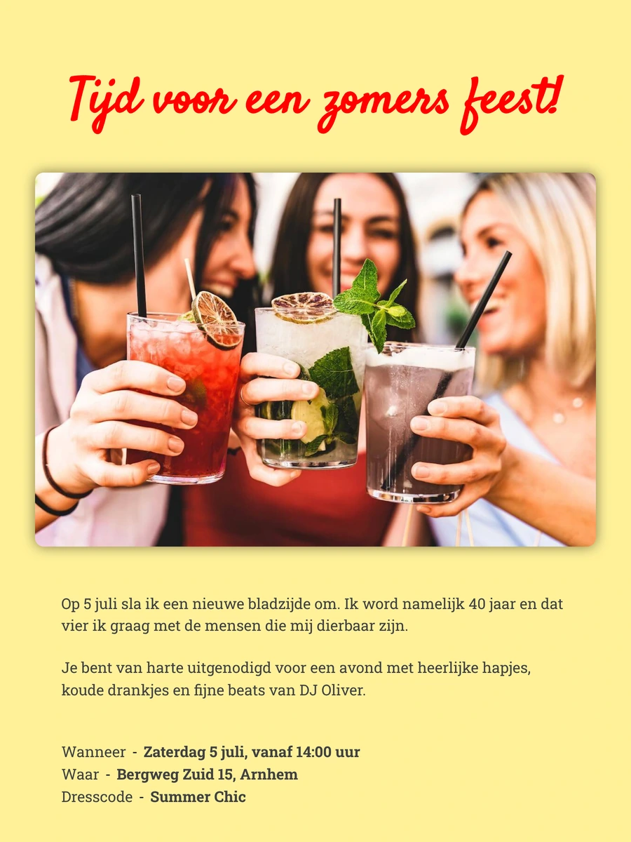 Zonnige online uitnodiging voor een zomerfeest