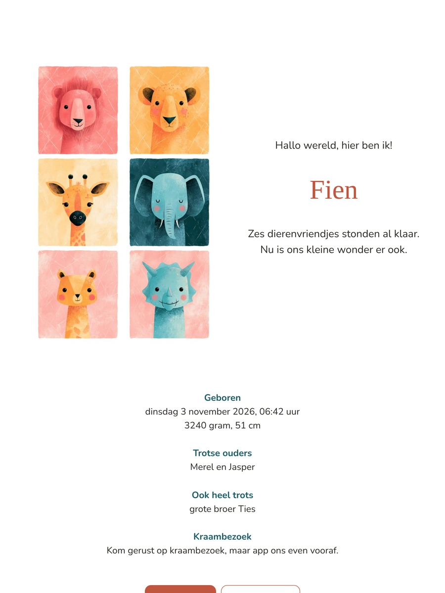 Geboortekaartje met dierenfiguurtjes maken en versturen