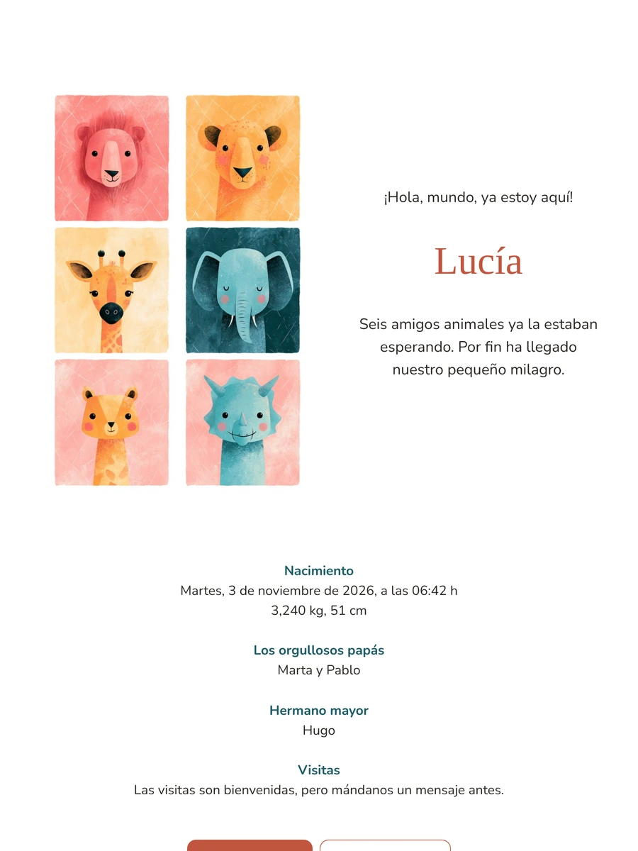 Crear una tarjeta de nacimiento con animales