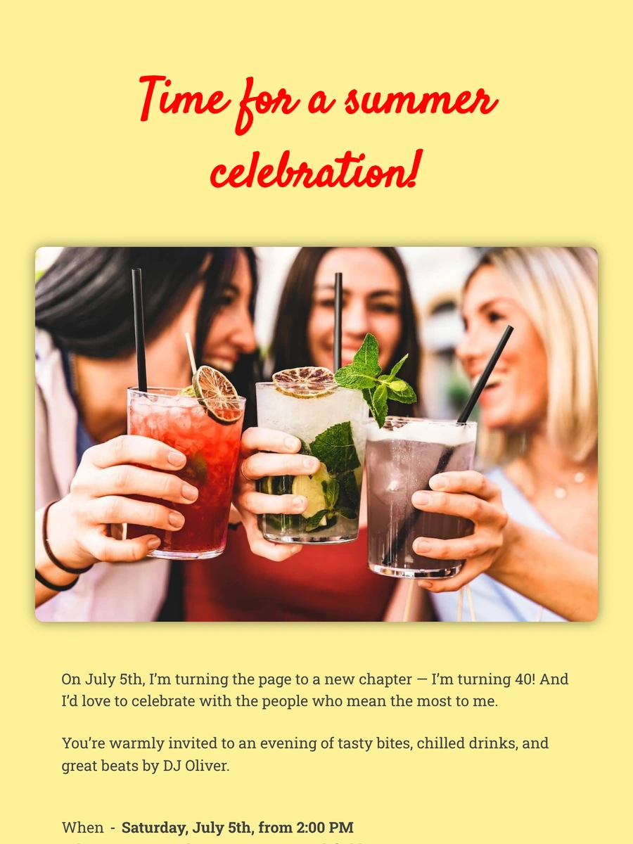 Sunny online invitation for a summer party