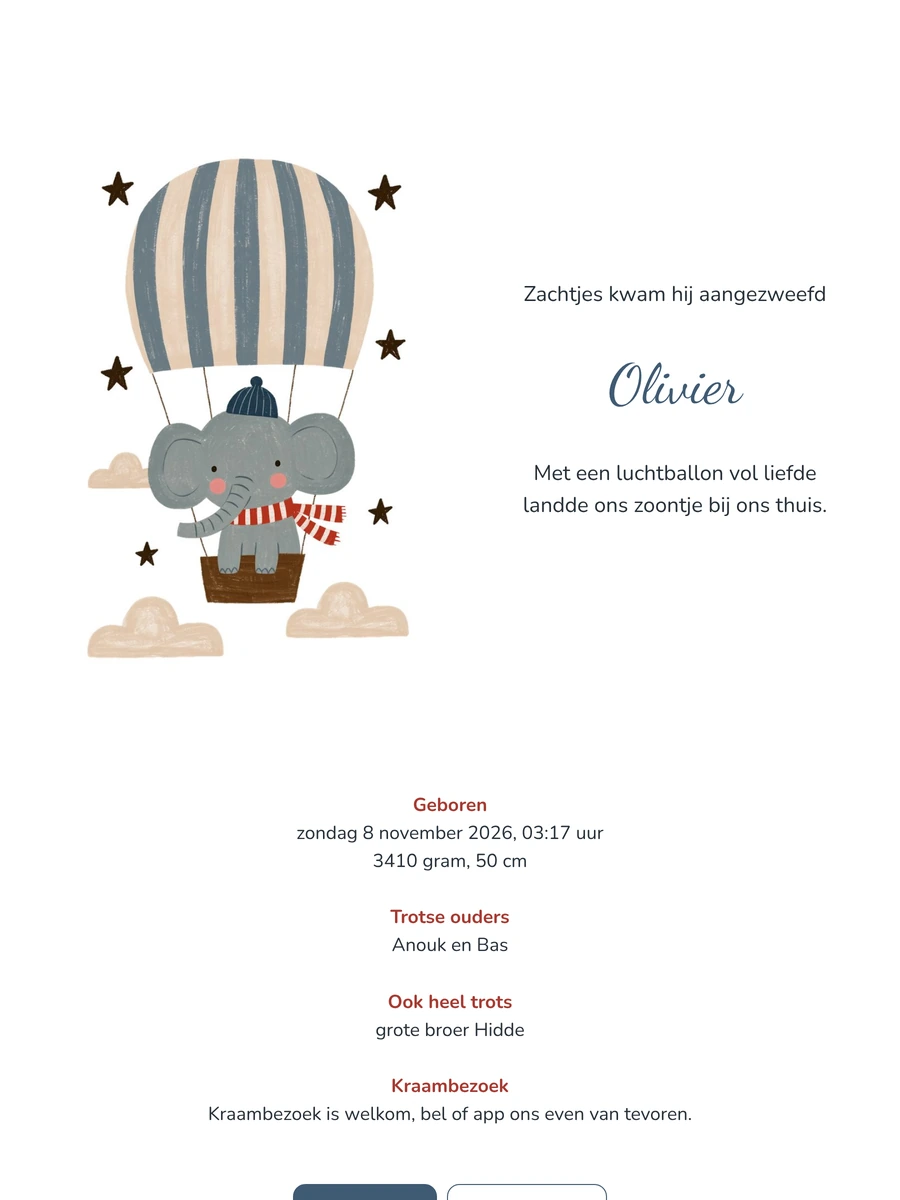 Luchtballon geboortekaartje met olifant maken en versturen