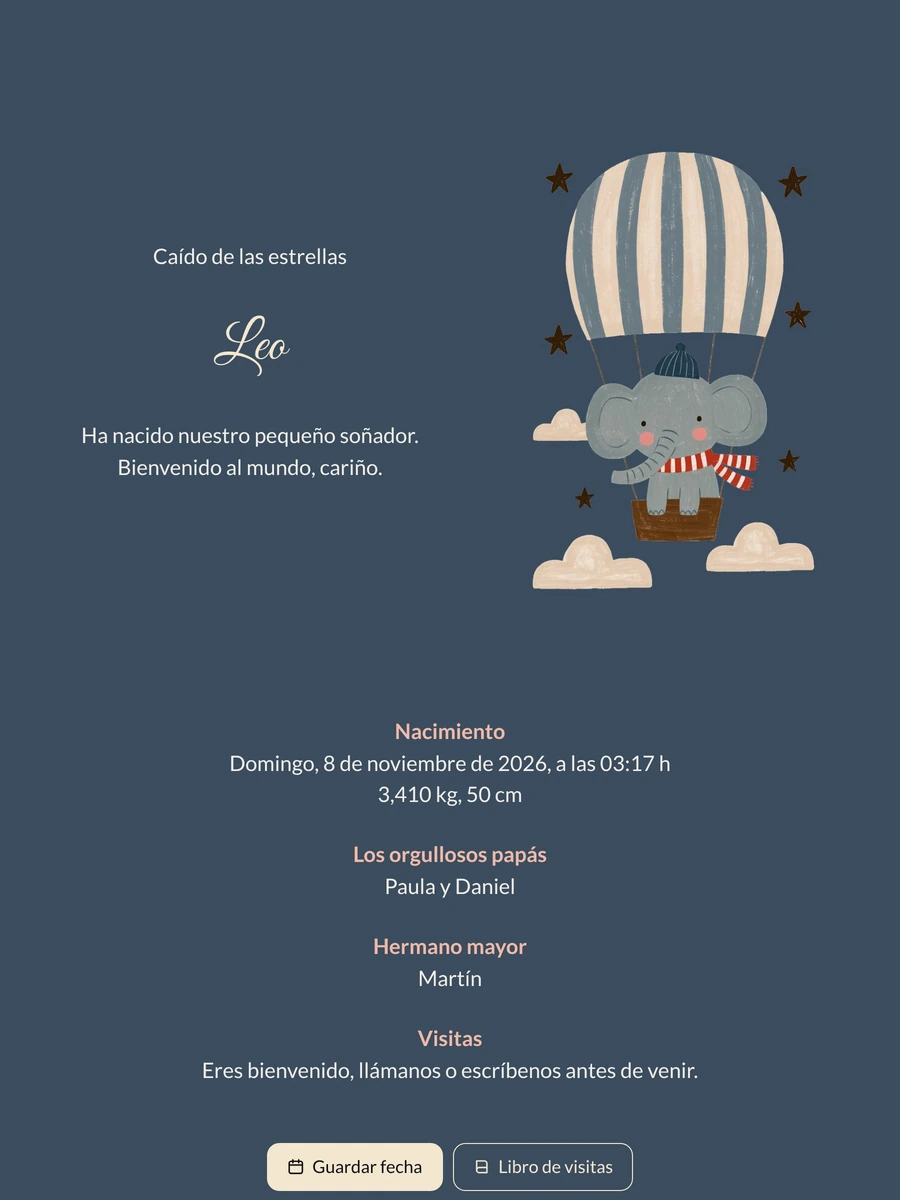 Crear un anuncio de nacimiento azul noche