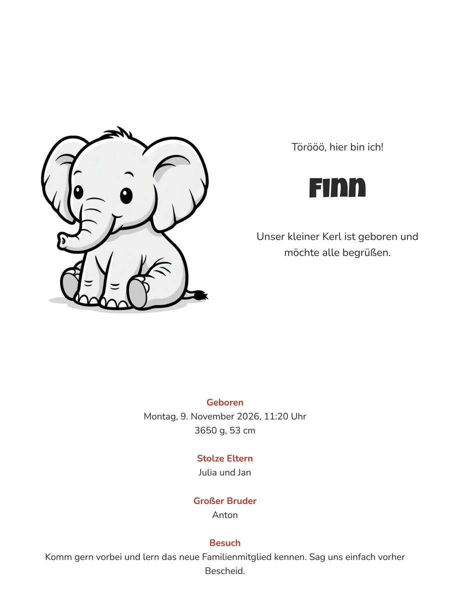 Gezeichneter Elefant für einen kleinen Jungen