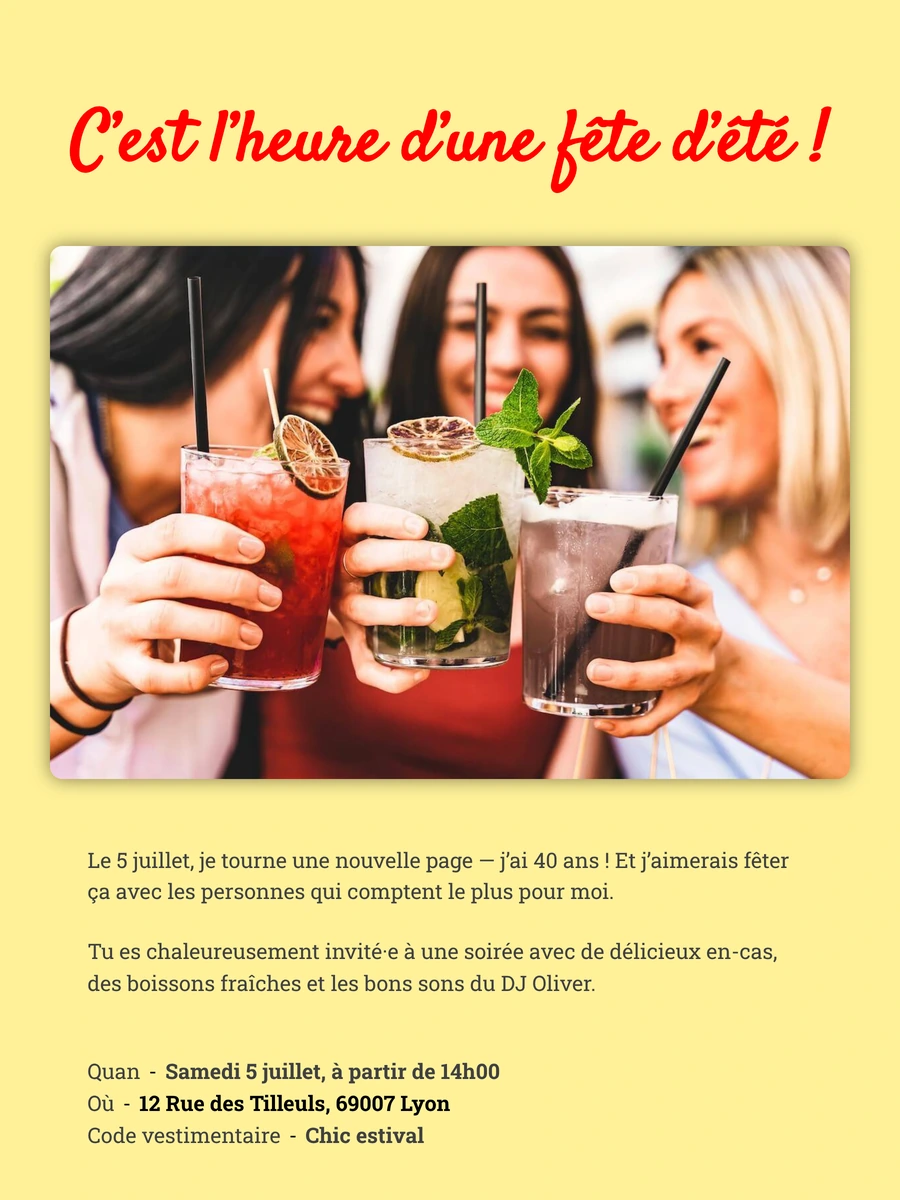 Invitation num&eacute;rique gaie pour une f&ecirc;te estivale