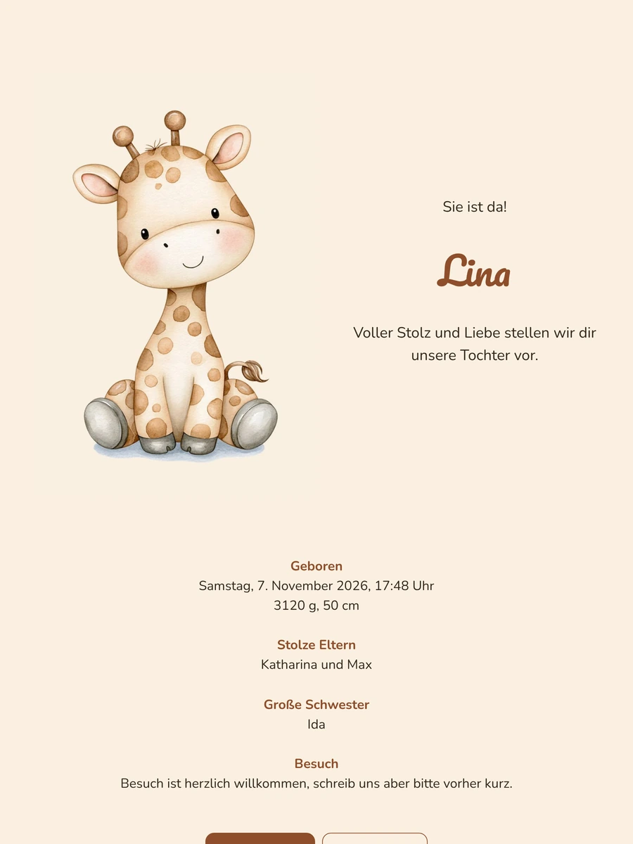 Giraffenkarte für eine stolze Familie mit Tochter