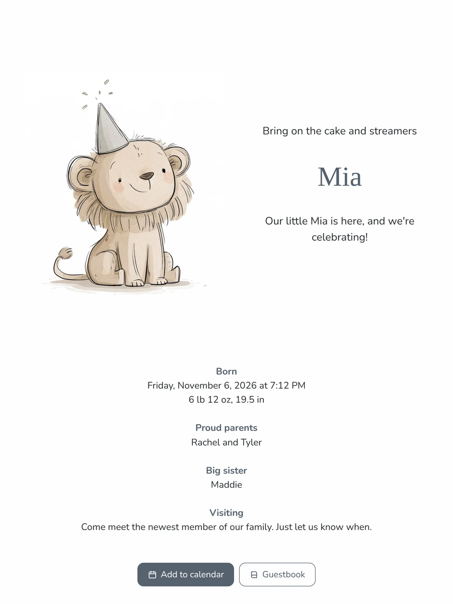 Make a hand-drawn lion birth announcement