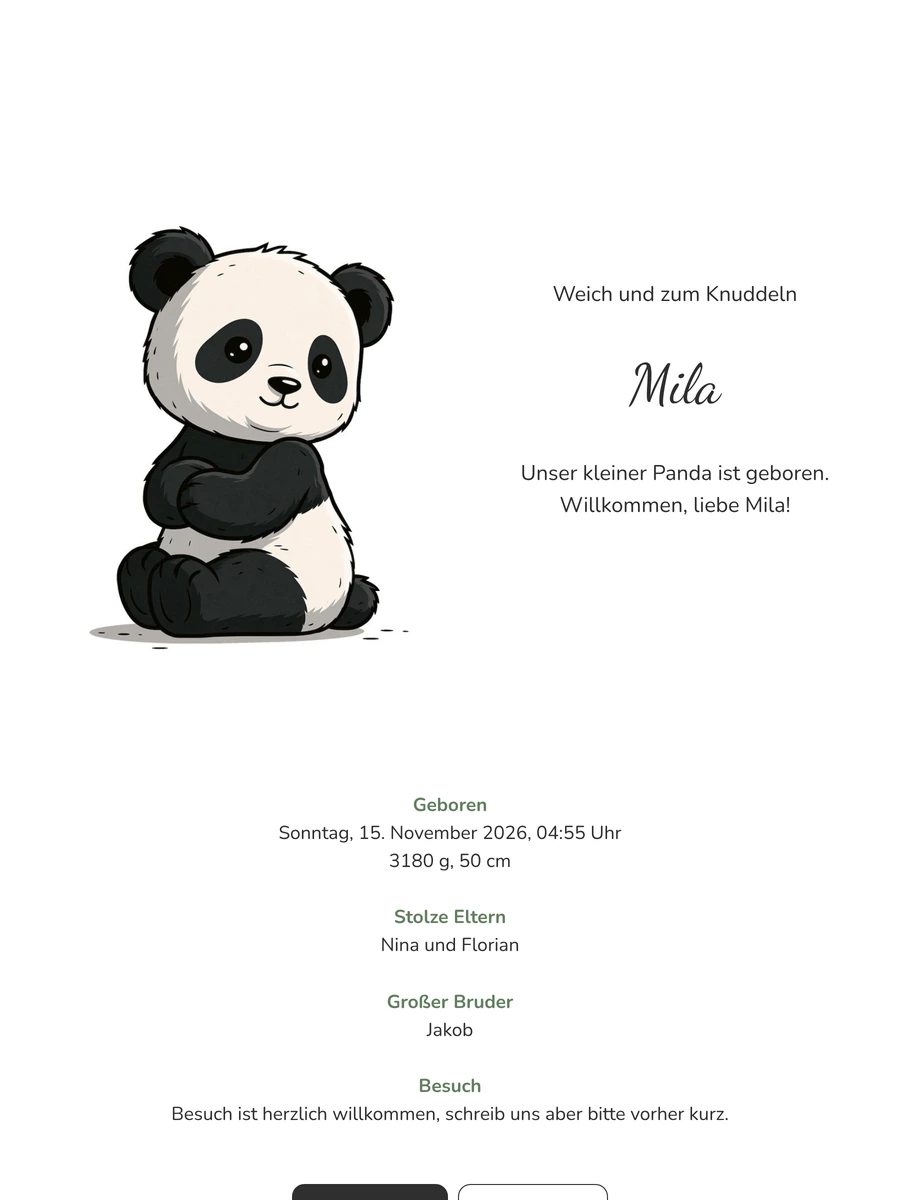 Geburtskarte mit schwarz-weißem Panda gestalten