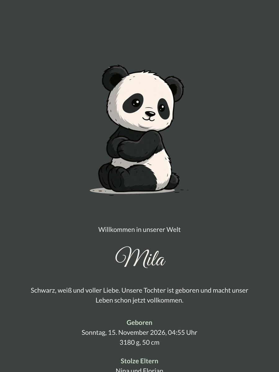 Geburtskarte in Schwarz-Weiß mit Panda erstellen