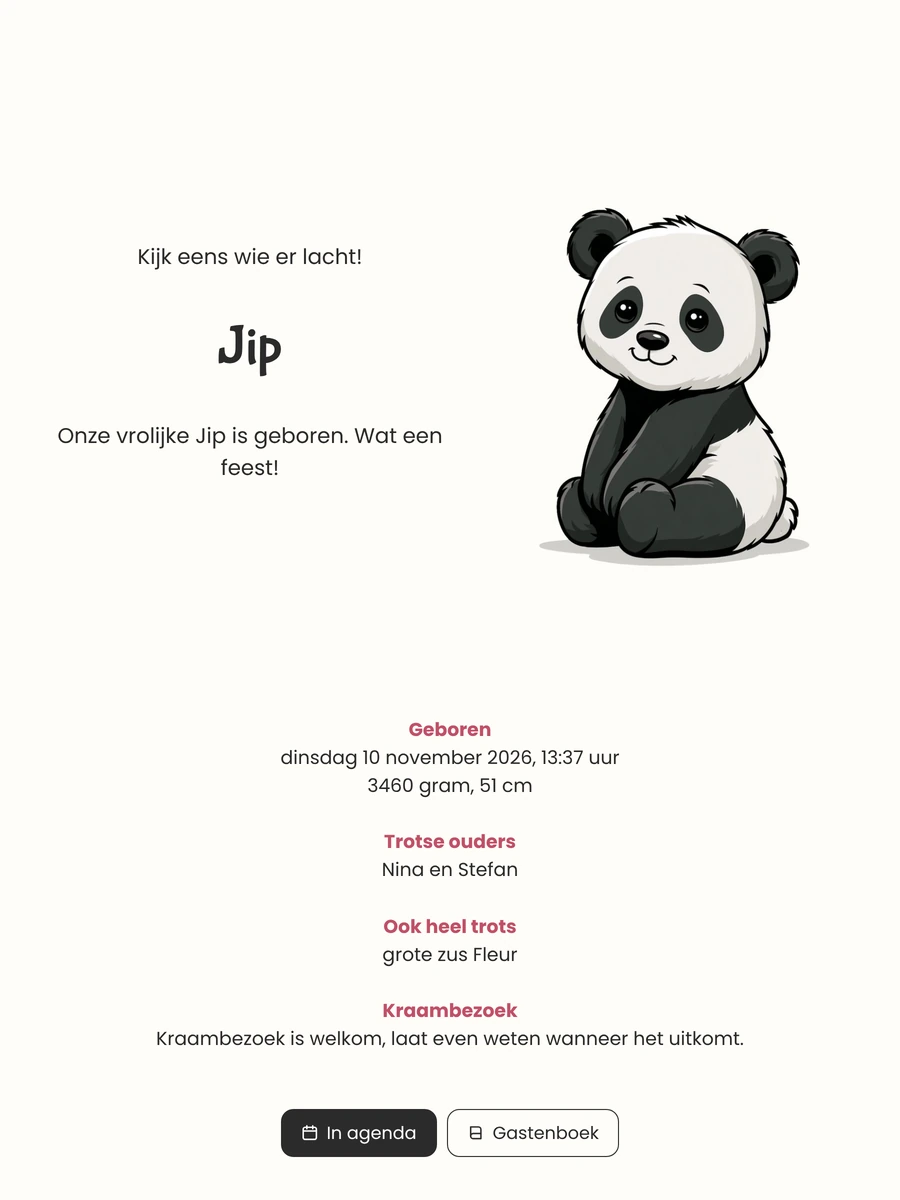 Maak een wit geboortekaartje met pandabeertje