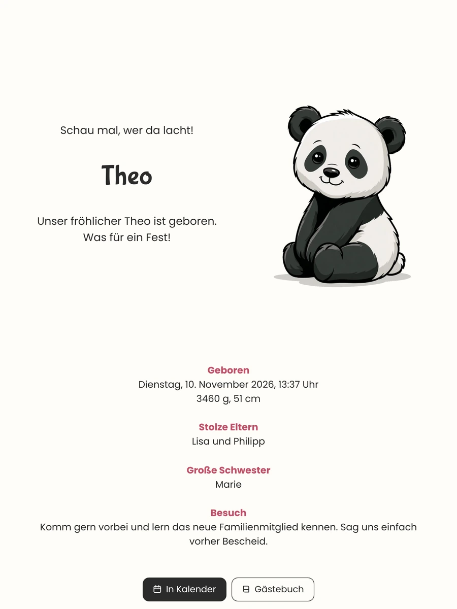 Geburtskarte mit glücklichem Panda erstellen