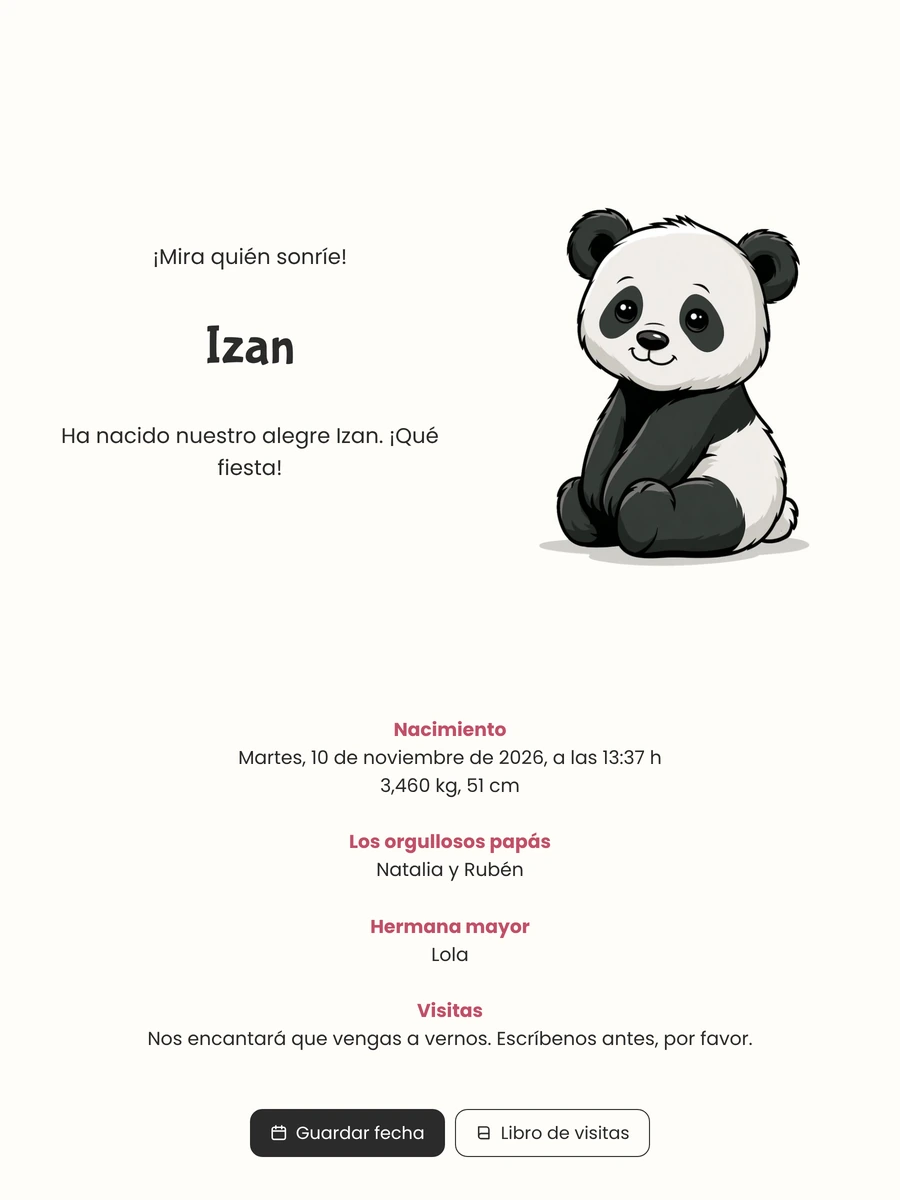 Crear anuncio de nacimiento con panda feliz