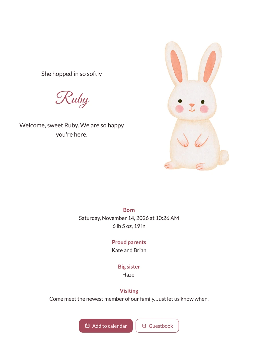 Create a gentle bunny birth announcement