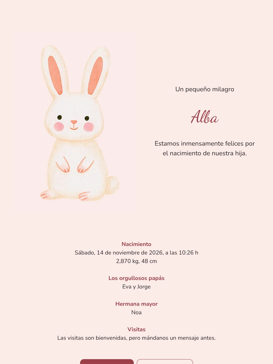 Conejo de mejillas rosadas para una niña