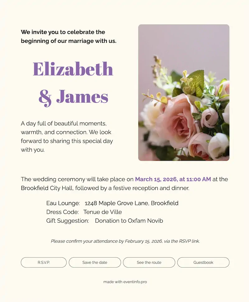 Calm online wedding invite