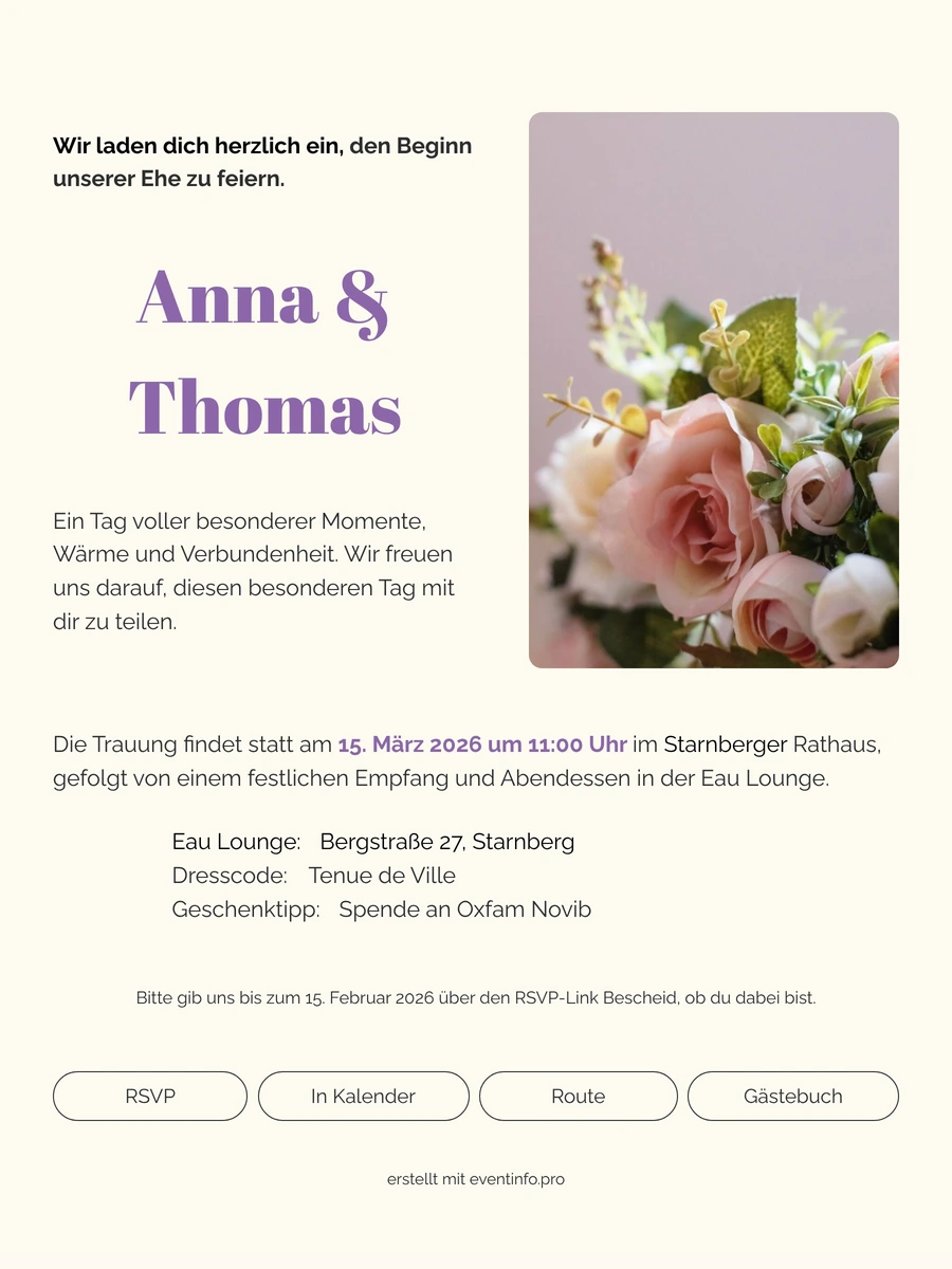 Ruhige digitale Hochzeitseinladung f&uuml;r moderne Paare