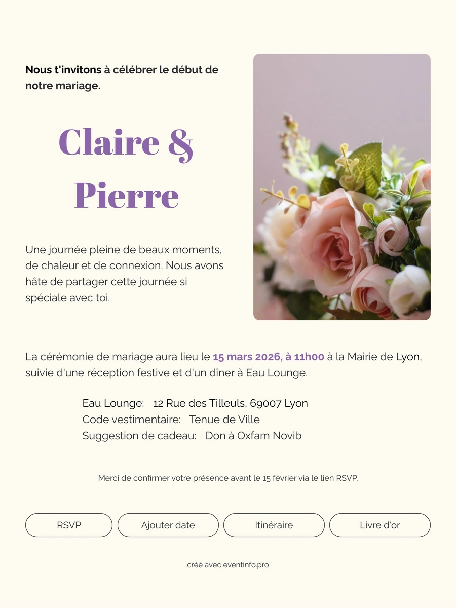 Faire-part de mariage en ligne sobre et moderne