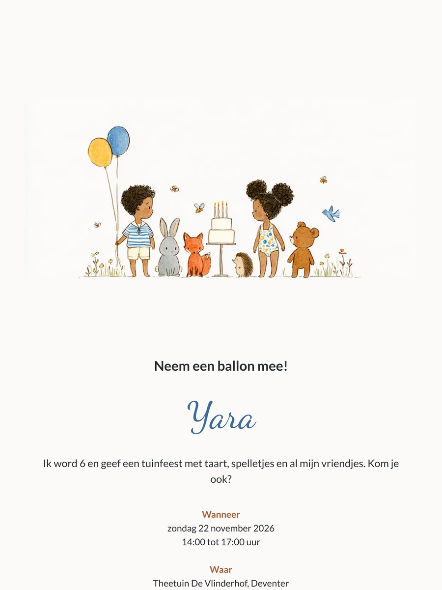 Maak een tuinfeestuitnodiging met twee ballonnen