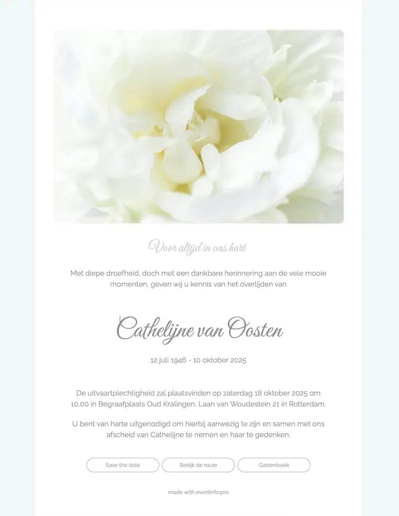 Elegante lichte rouwkaart
