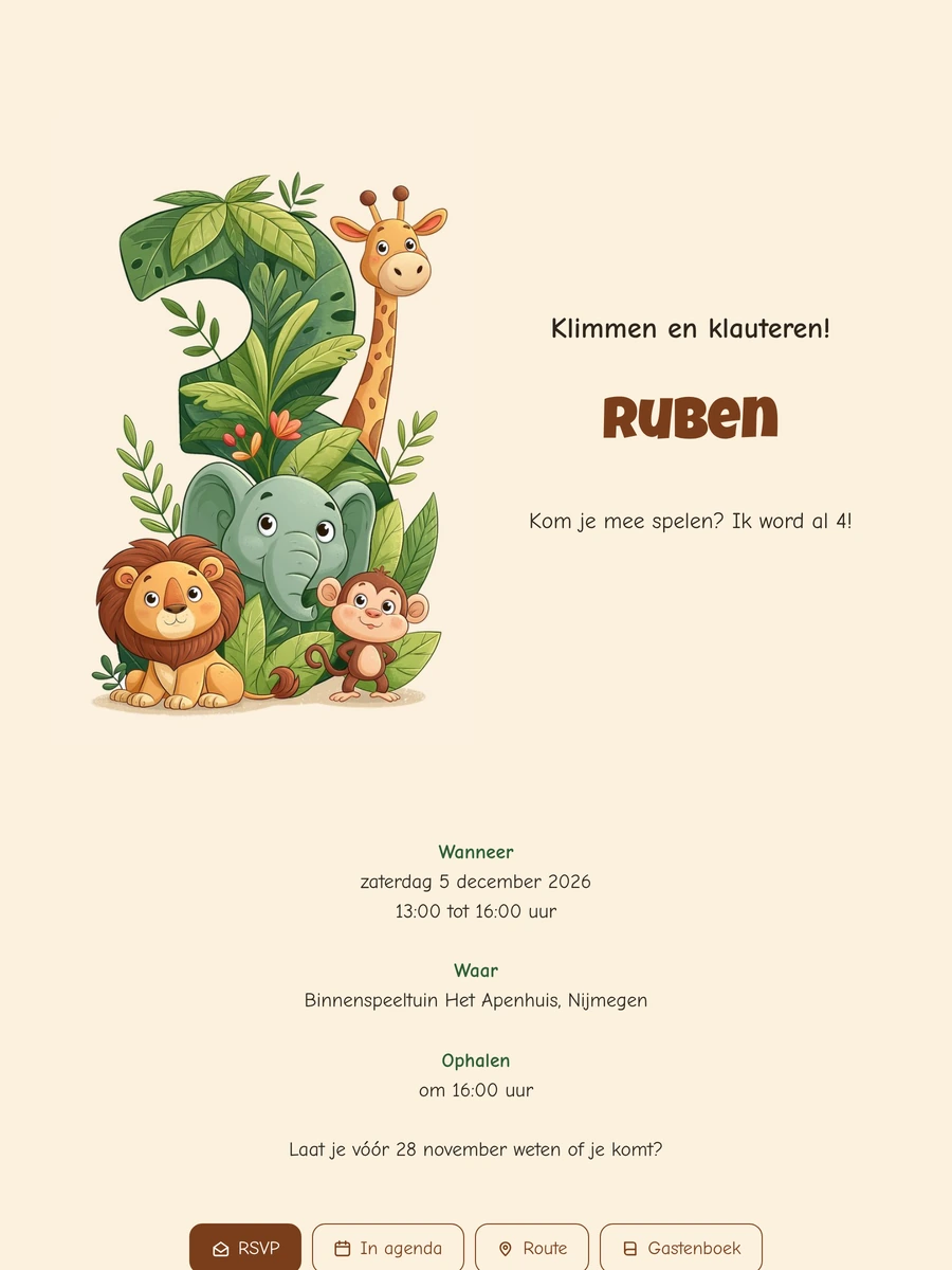 Verstuur een jungle-uitnodiging met leeuw en olifant