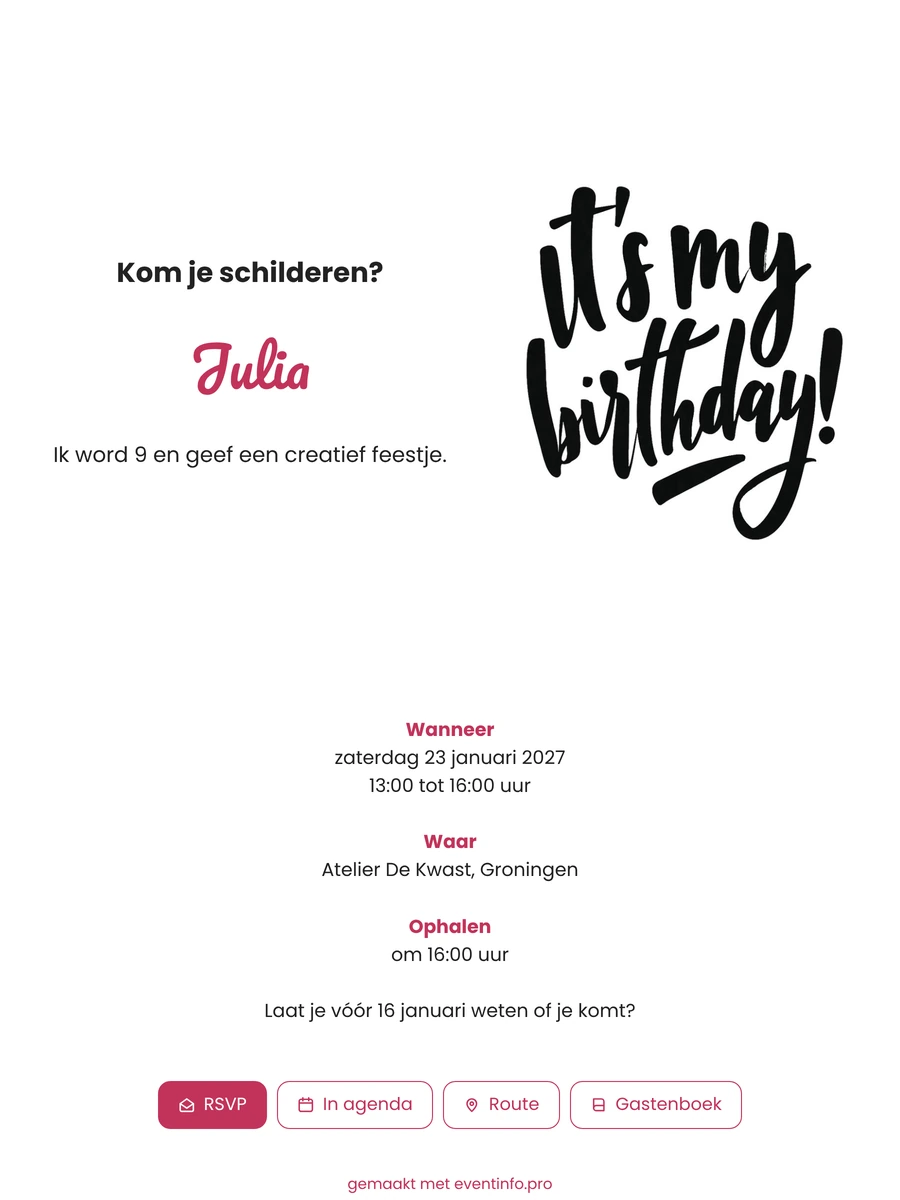Handgeschreven penseelletters voor een schilderfeestje met klasgenoten