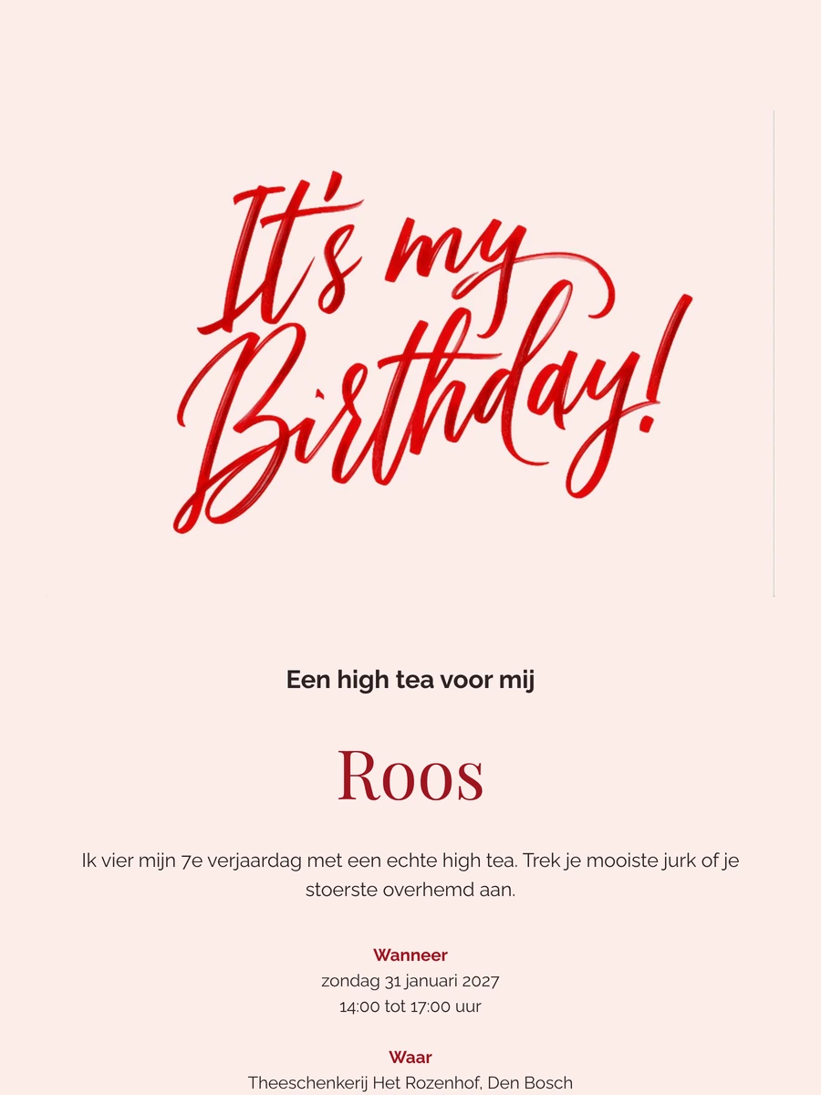 Rode handletters op roze voor je kinderfeest