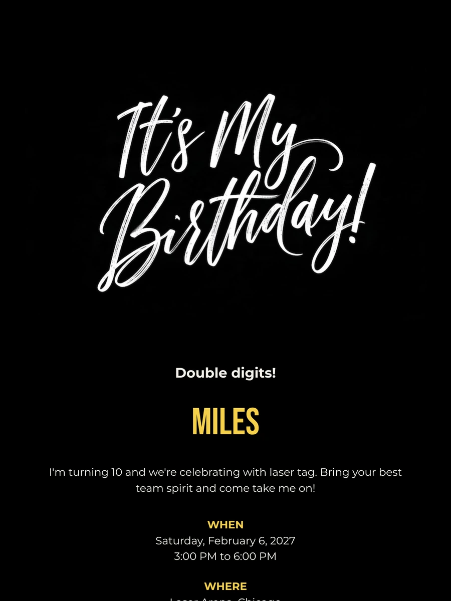 Send a bold white-on-black party invitation