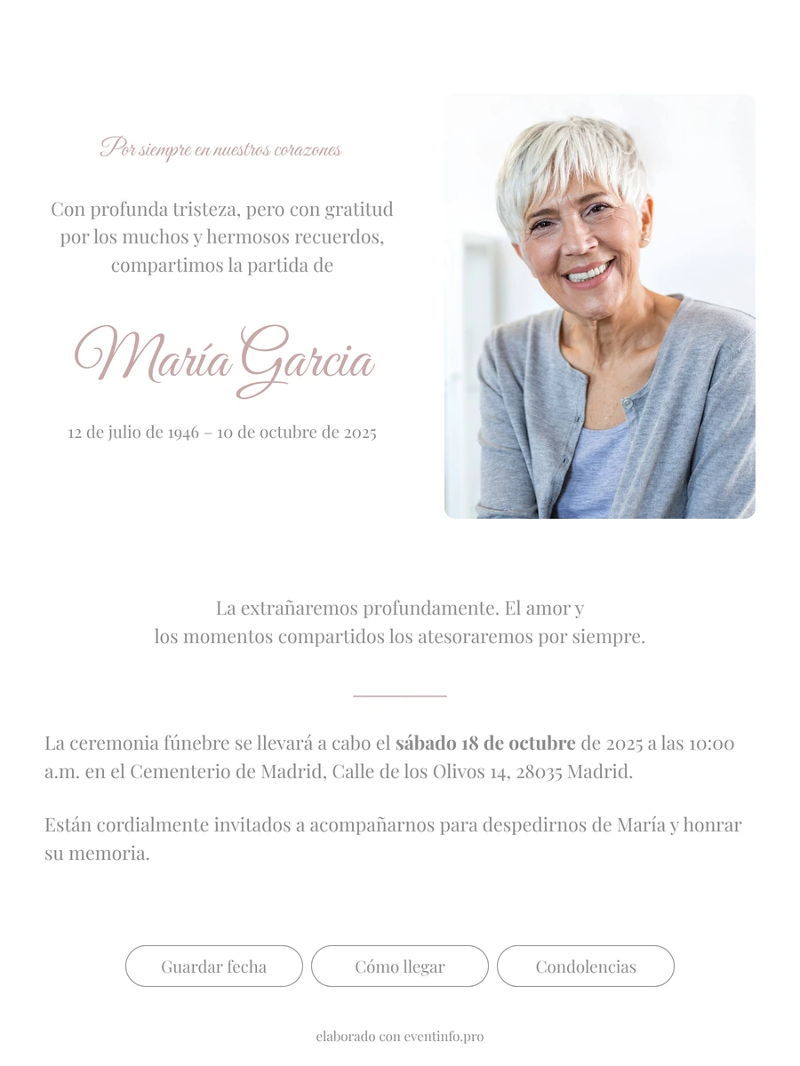 Esquela online delicada con el nombre manuscrito
