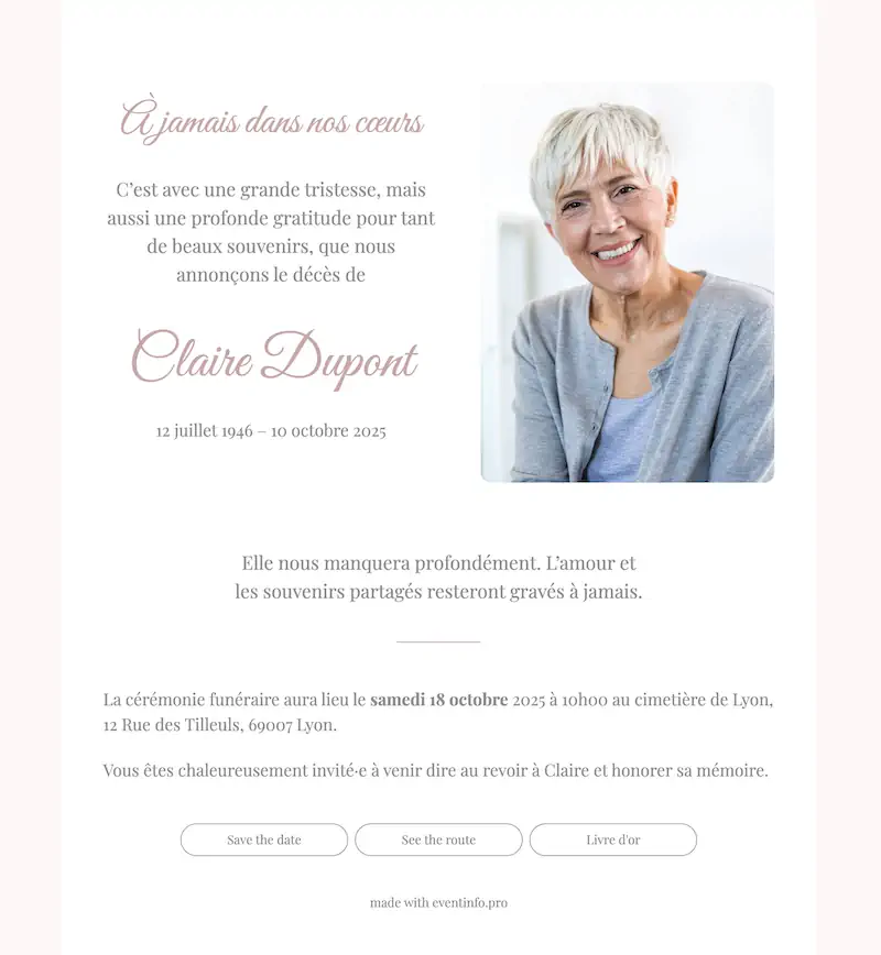 Cr&eacute;ez un faire-part de d&eacute;c&egrave;s &eacute;l&eacute;gant et intemporel