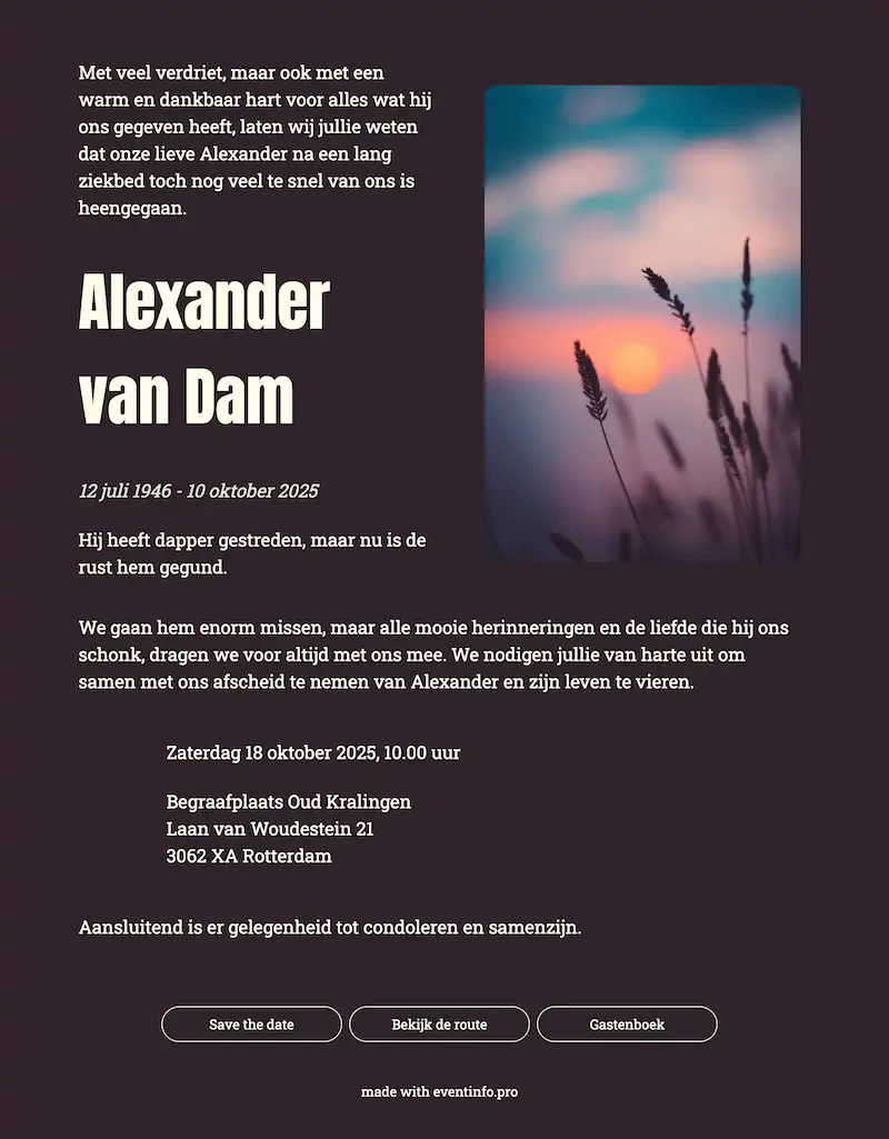 Moderne online rouwkaart