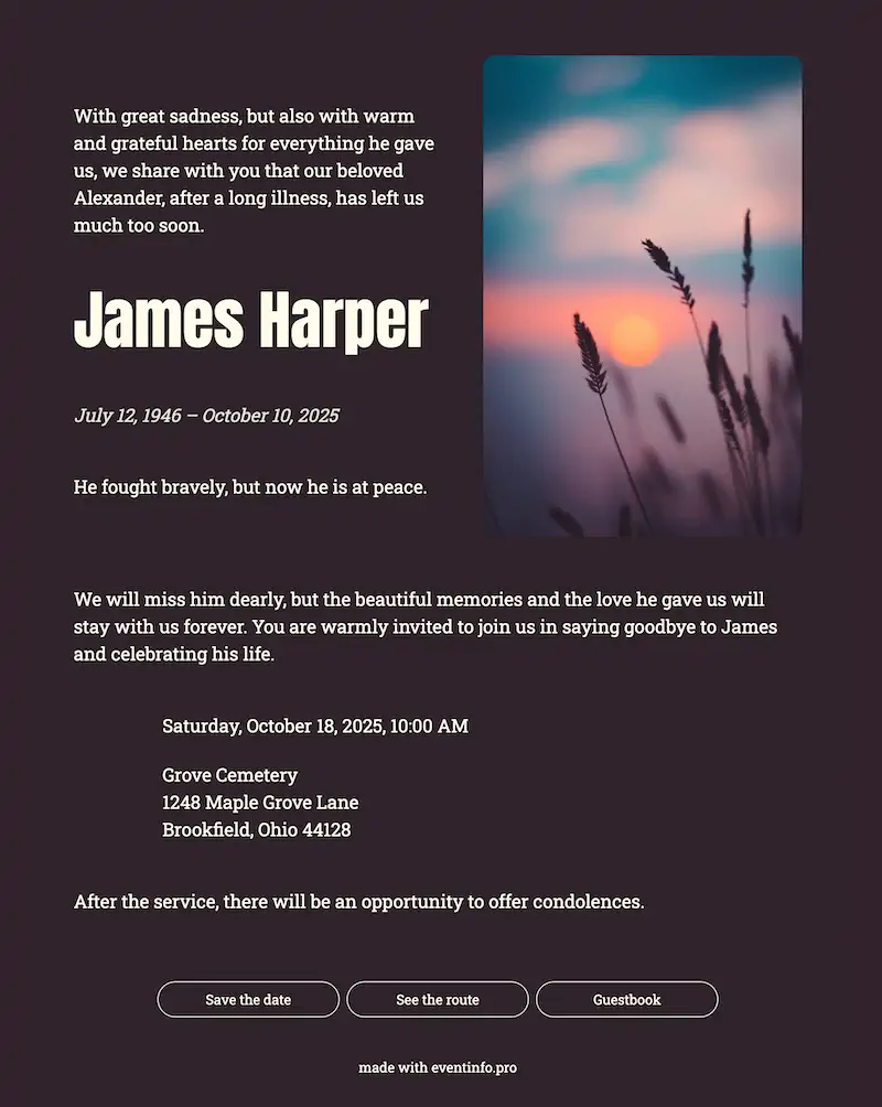 Modern online mourning card