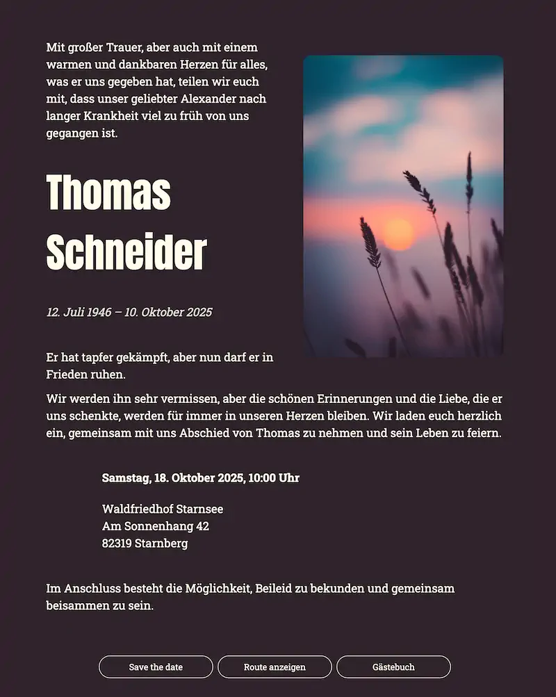 Moderne Online-Trauerkarte