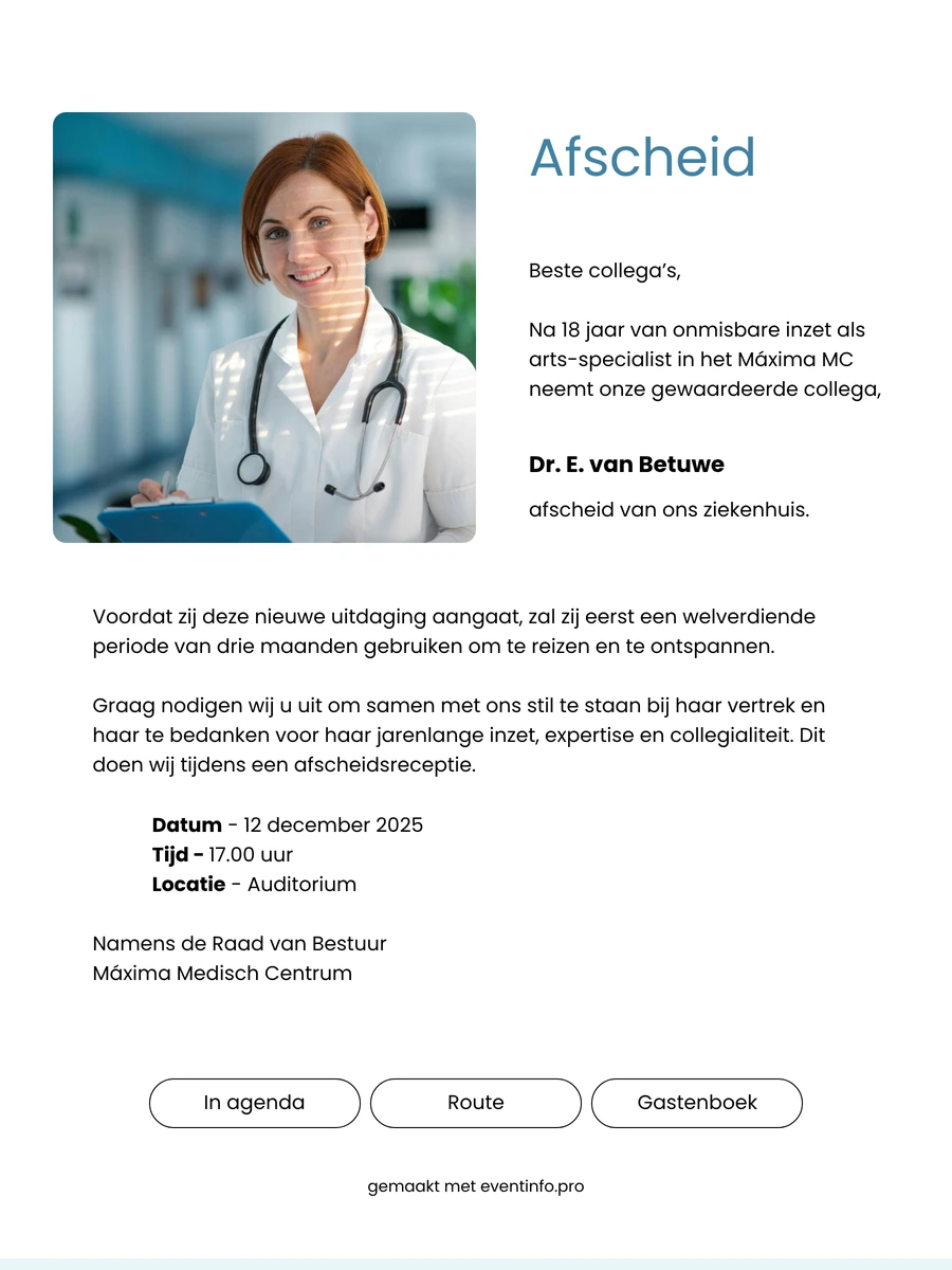 Lichte online uitnodiging voor een afscheidsreceptie
