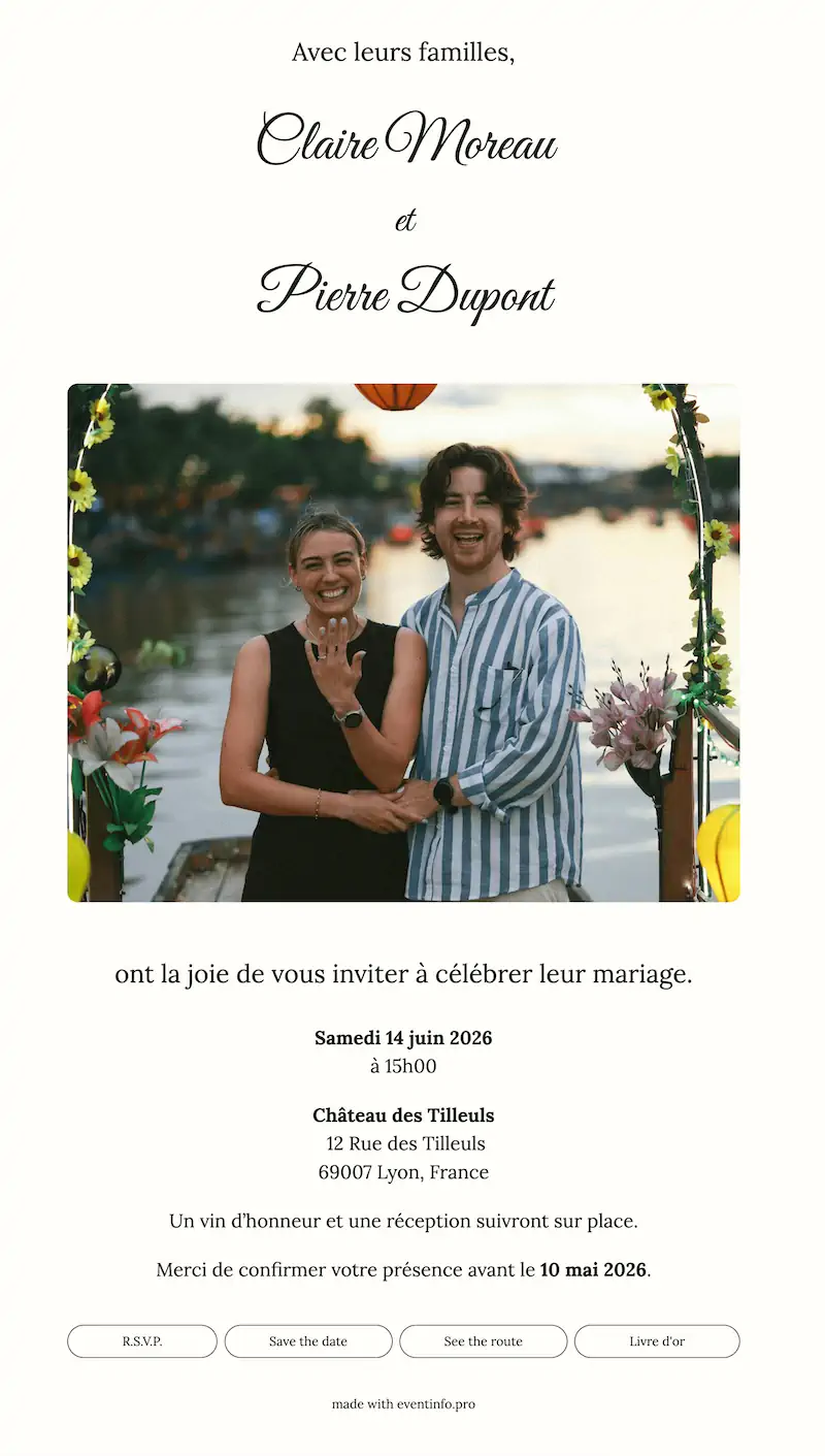 Invitez avec un faire-part de mariage &eacute;l&eacute;gant et raffin&eacute;