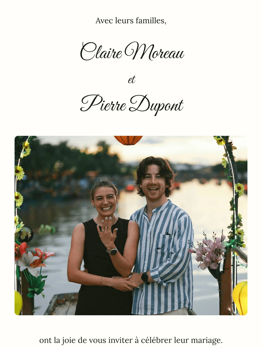 Faire-part de mariage en ligne, c&eacute;r&eacute;monie solennelle