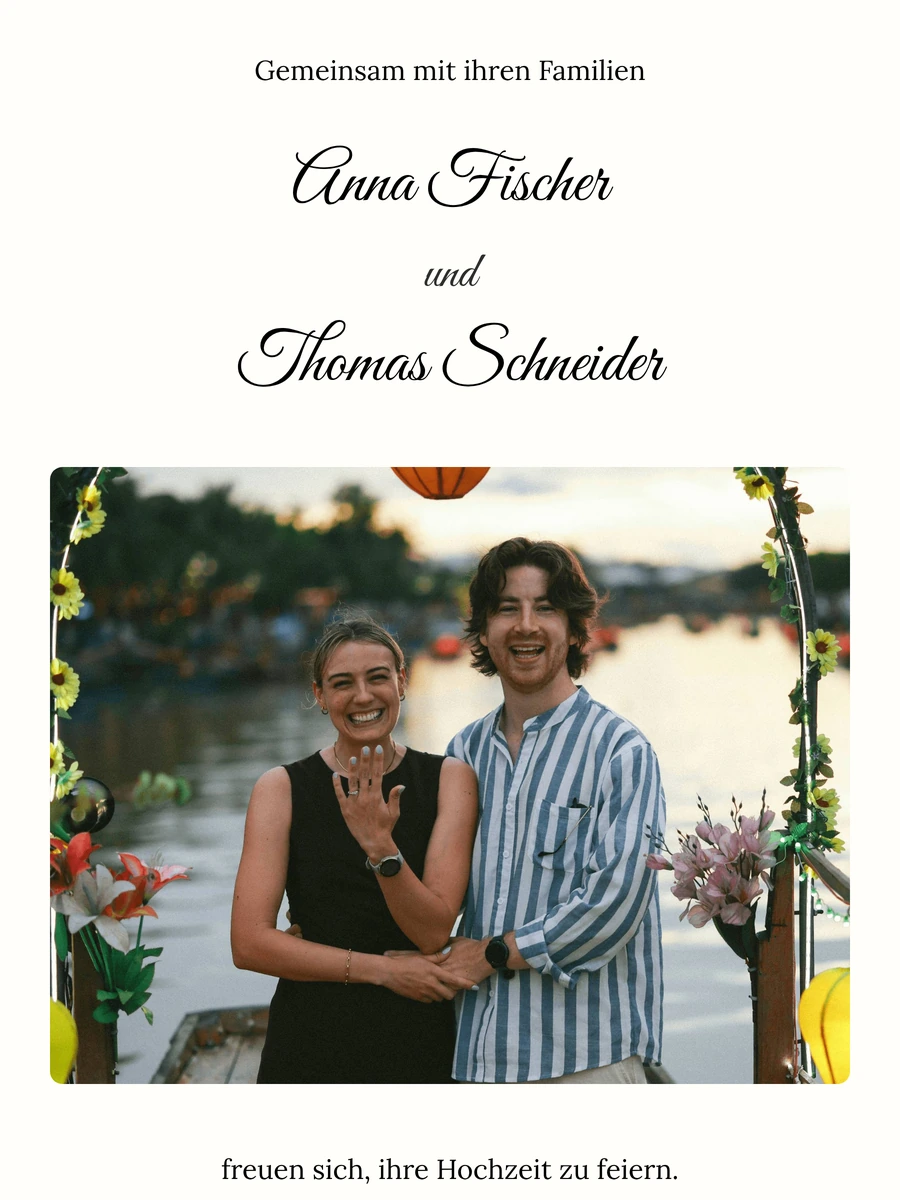 Elegante digitale Hochzeitseinladung f&uuml;r eine feierliche Trauung