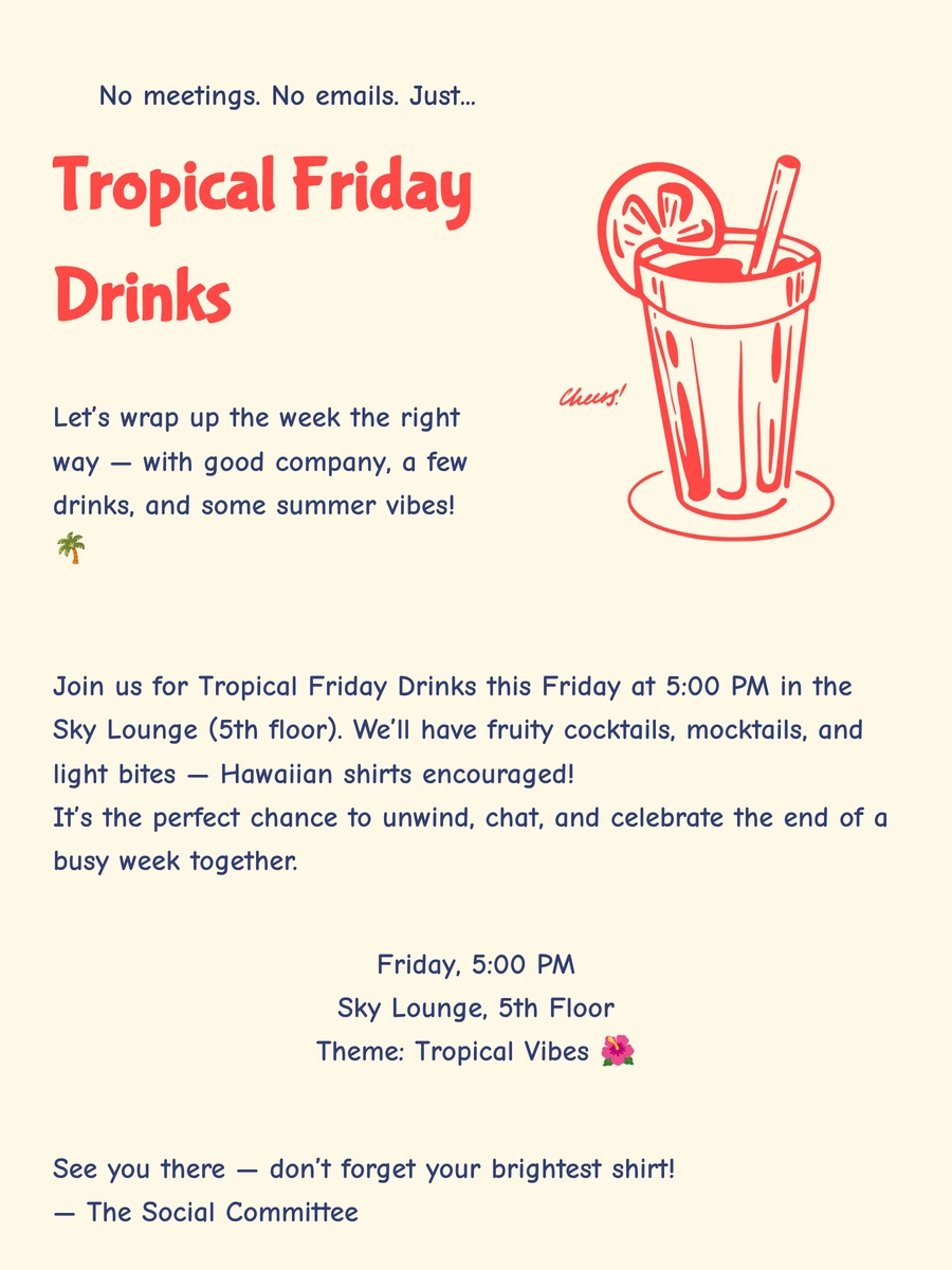 Playful online invitation for after-work drinks
