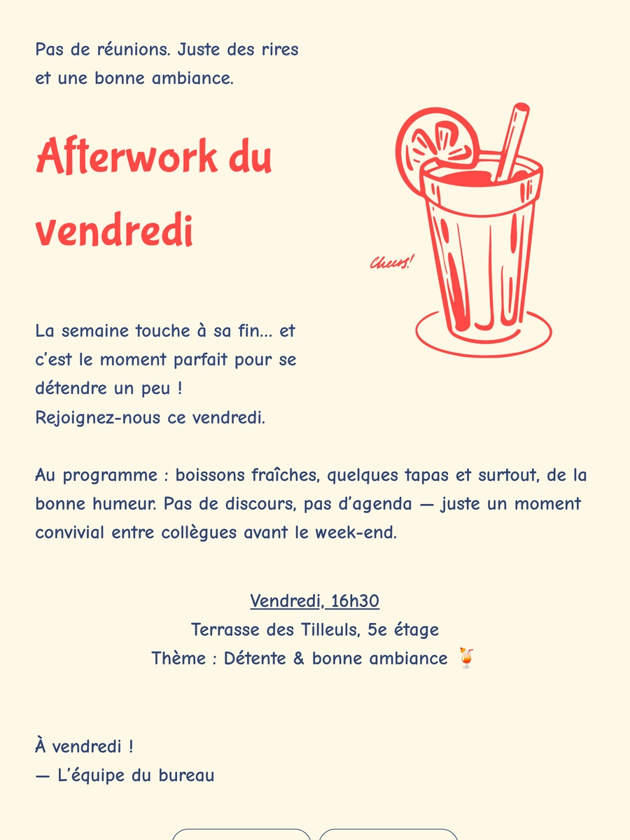 Invitation num&eacute;rique ludique pour un afterwork