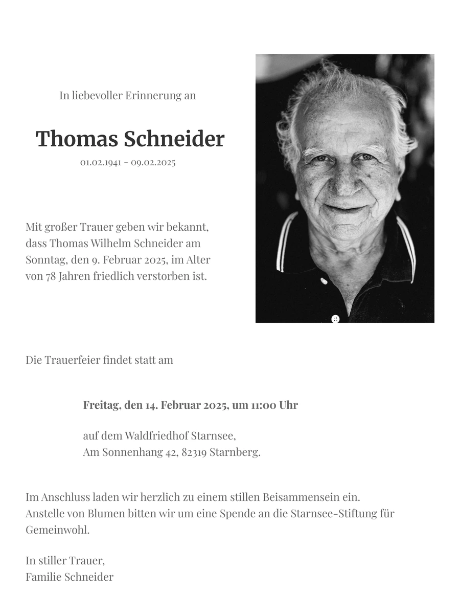 Klassische digitale Trauerkarte f&uuml;r eine f&ouml;rmliche Feier