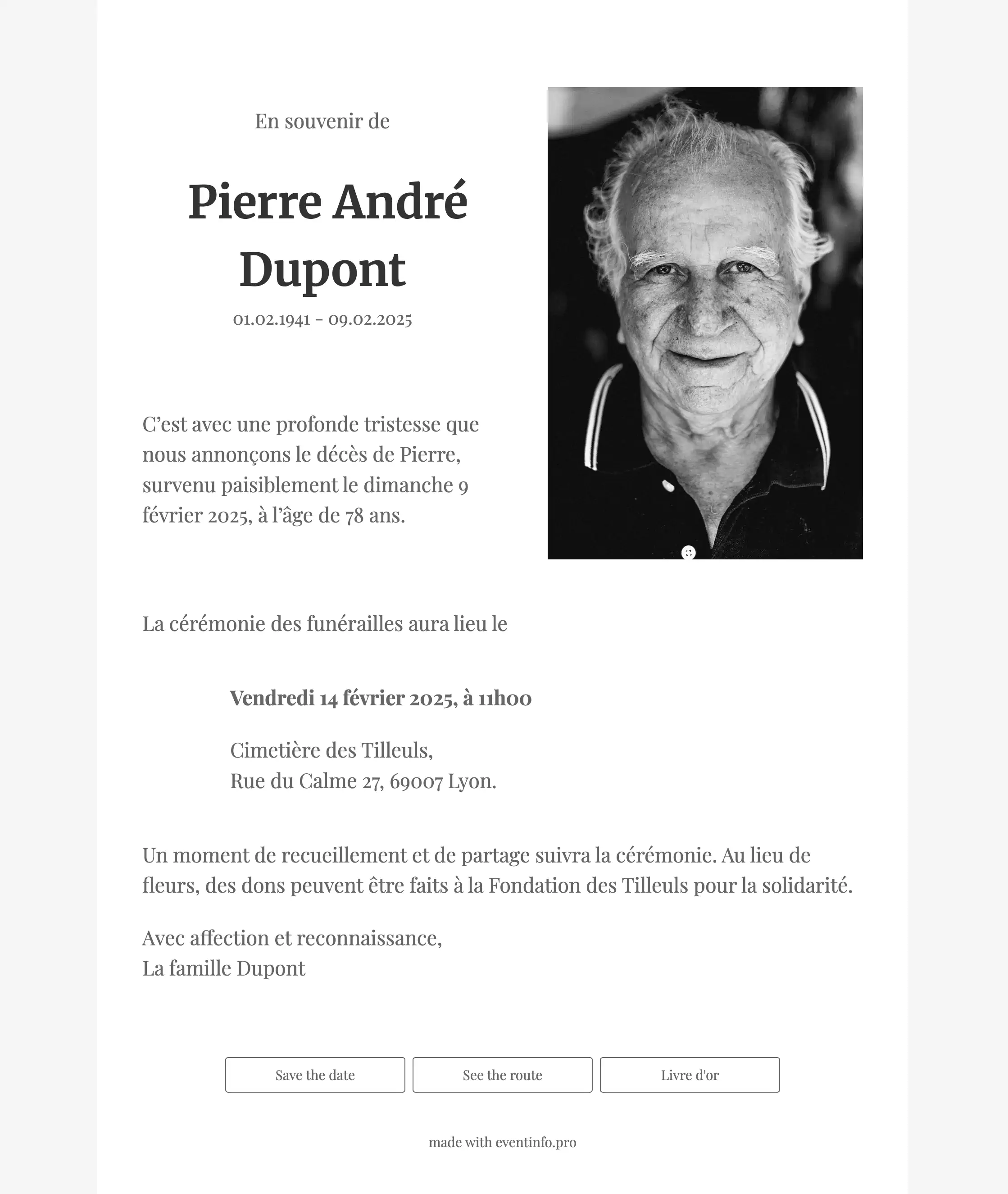 Diffusez un faire-part de d&eacute;c&egrave;s en noir et blanc