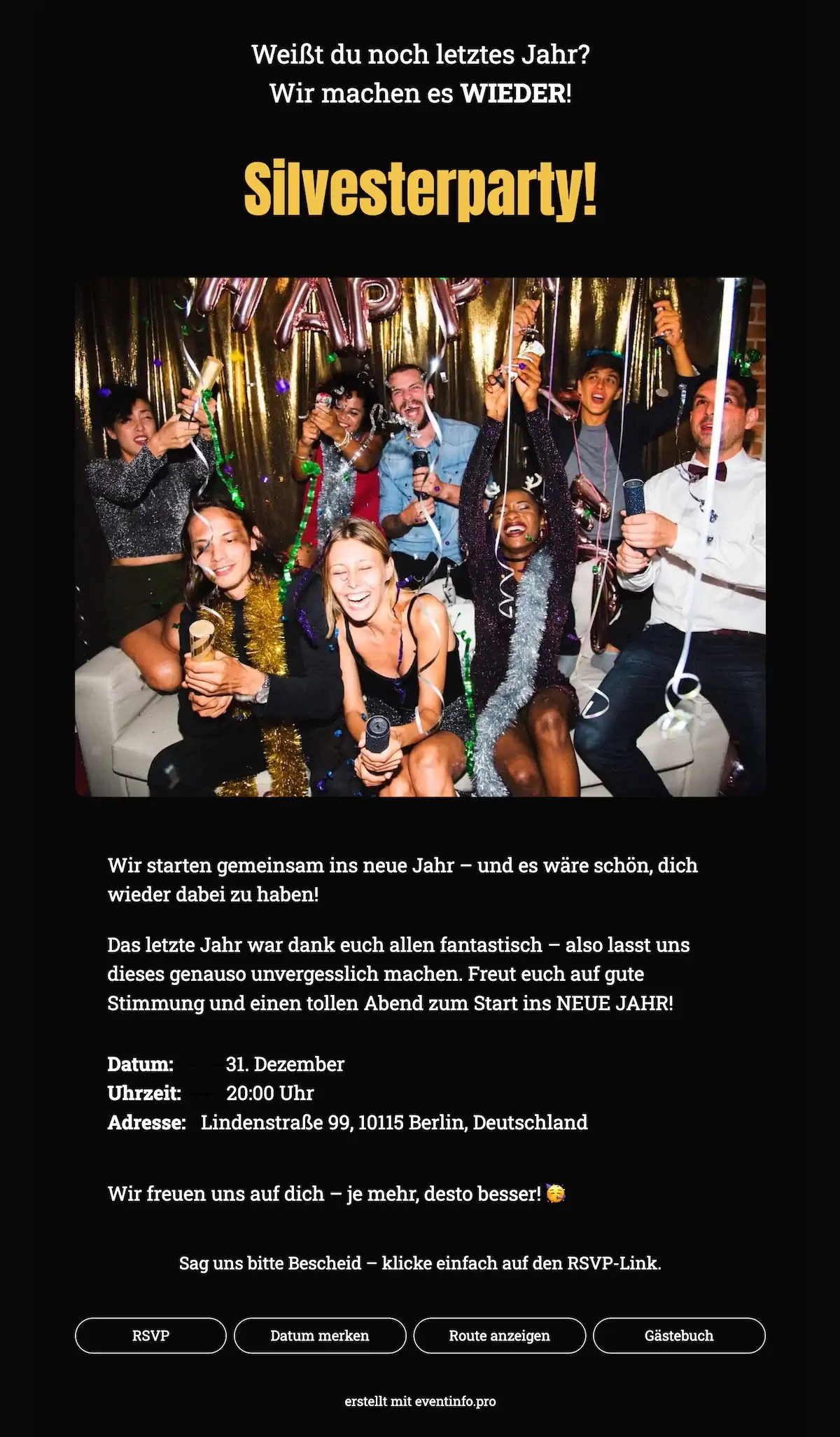 Gold-schwarze Silvester-Einladung