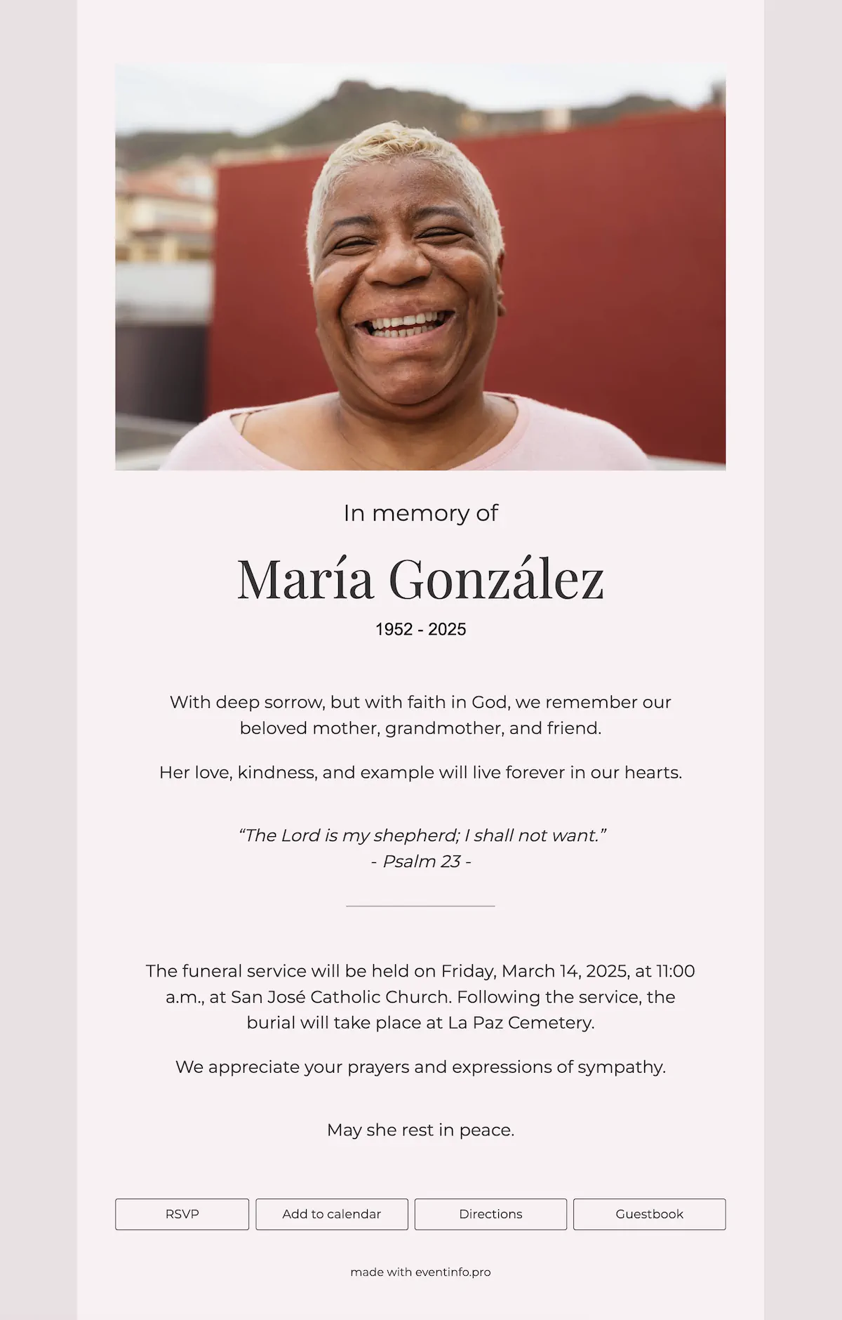 Soft pink funeral card