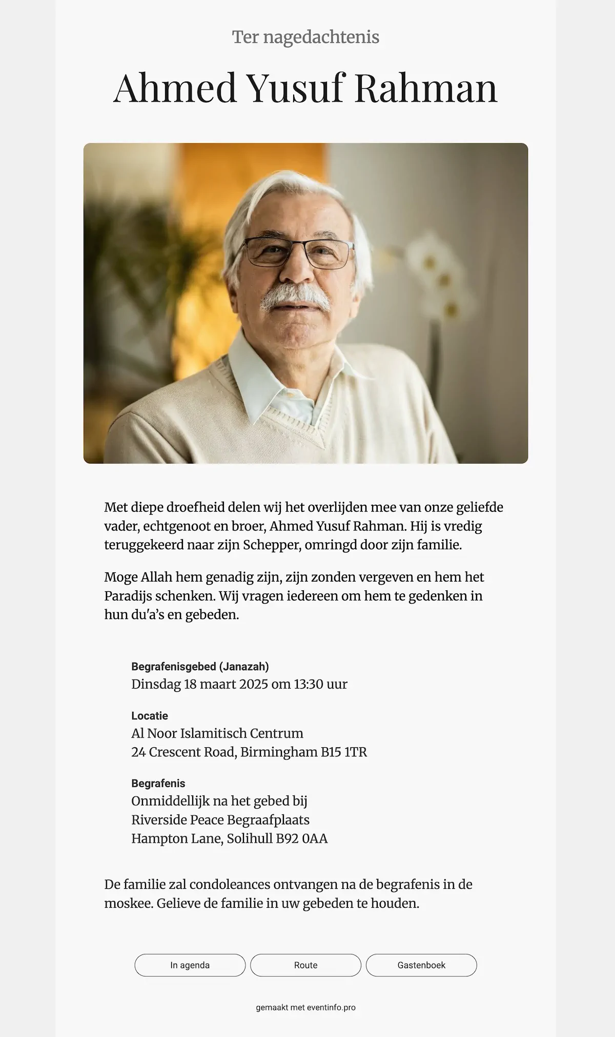 Islamitische online rouwkaart