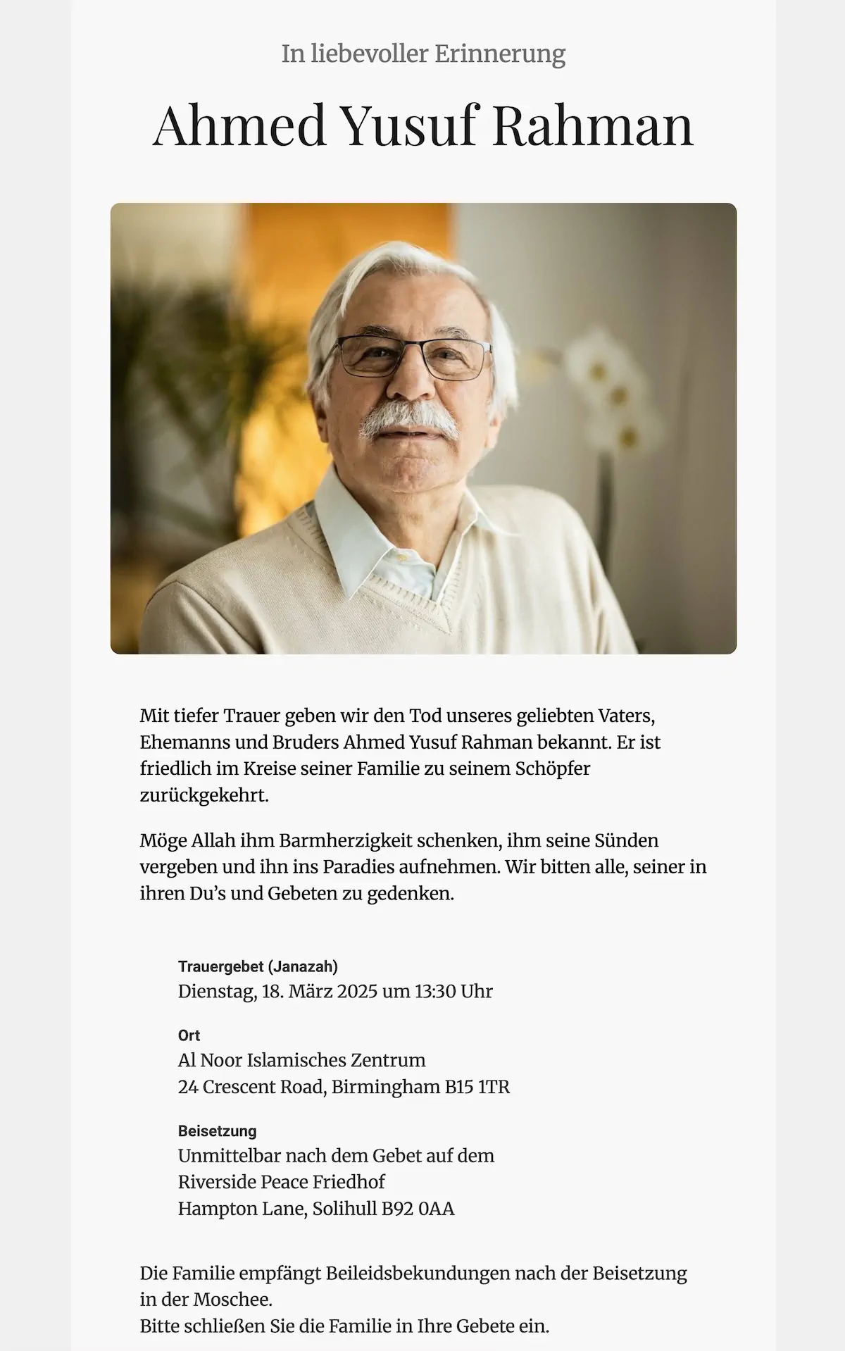 Islamische Online-Trauerkarte